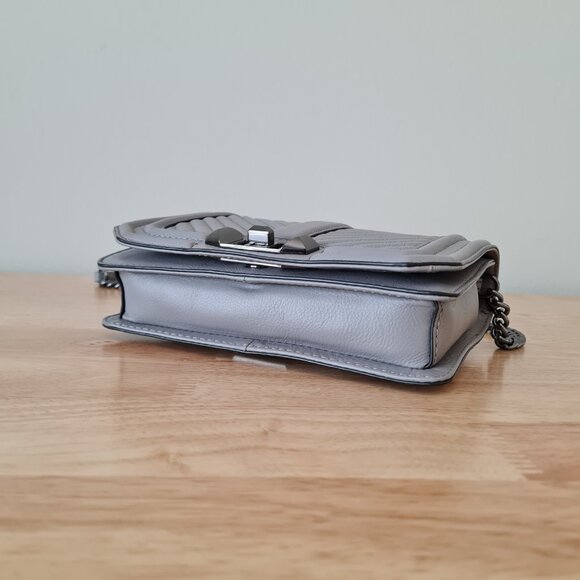 Rebecca Minkoff Small Love Leather Crossbody Bag Grey Gray Quilted Everyday - Picture 5 of 6